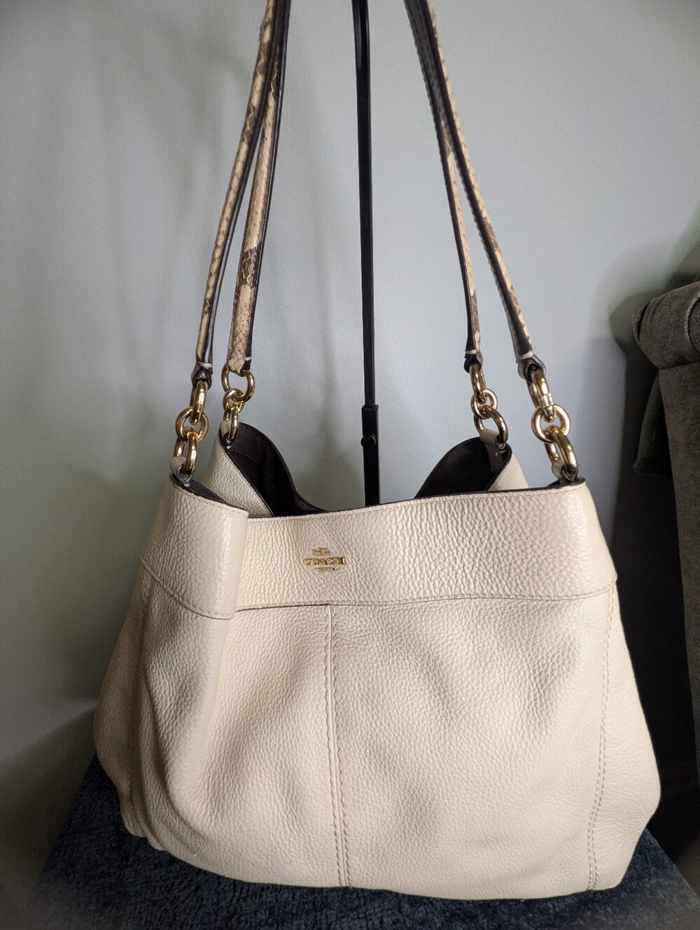 Coach Lexy Ivory Leather Bag Snakeskin Detail